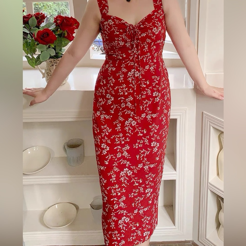Floral Red Dress